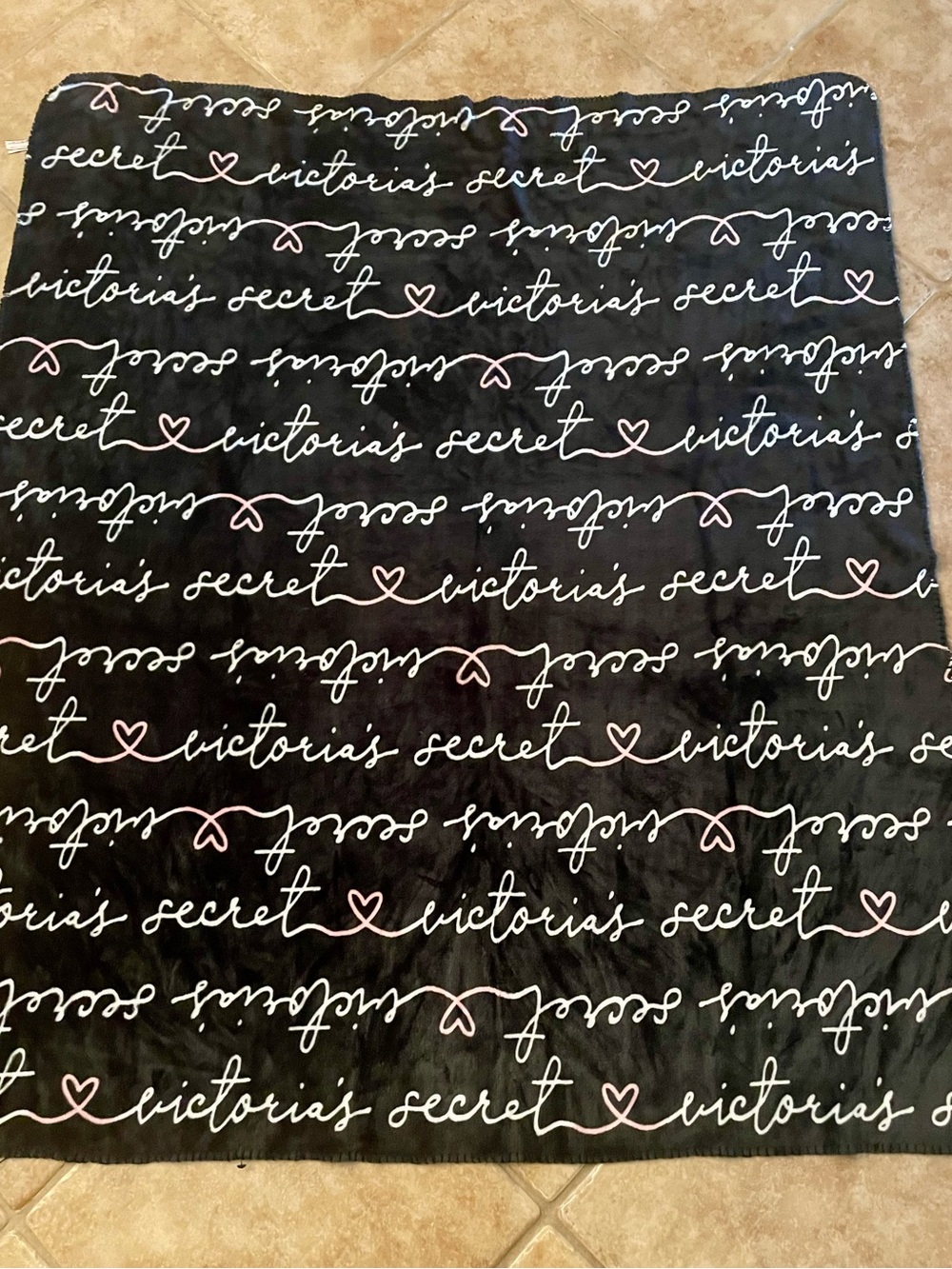 Victoria's Secret Black Throw with White Script and Pink Hearts